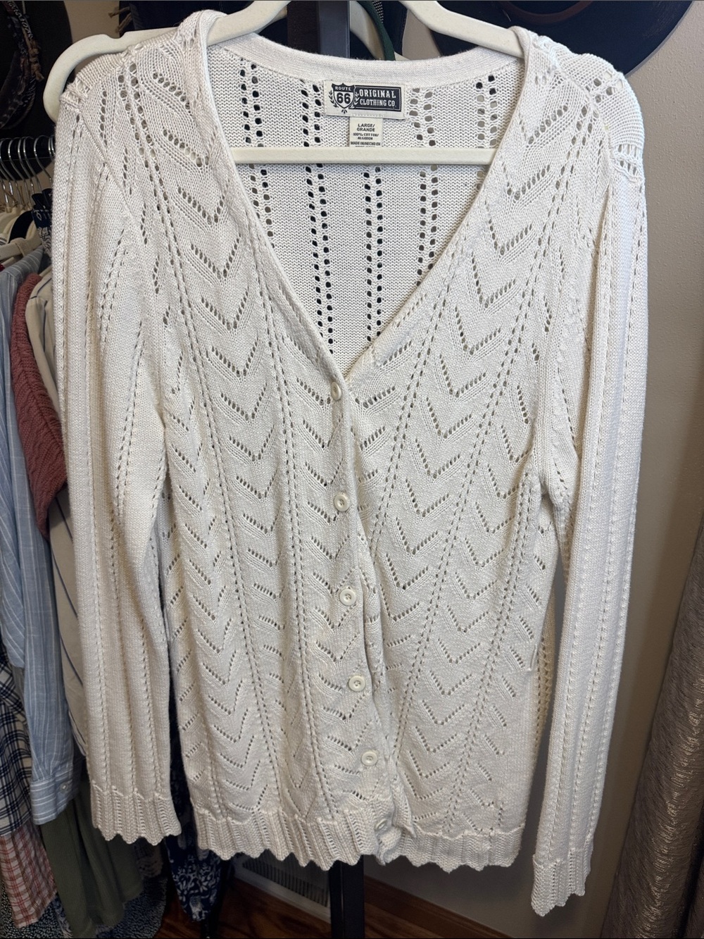 Route 66 Cream Pointelle Button-Up Cardigan